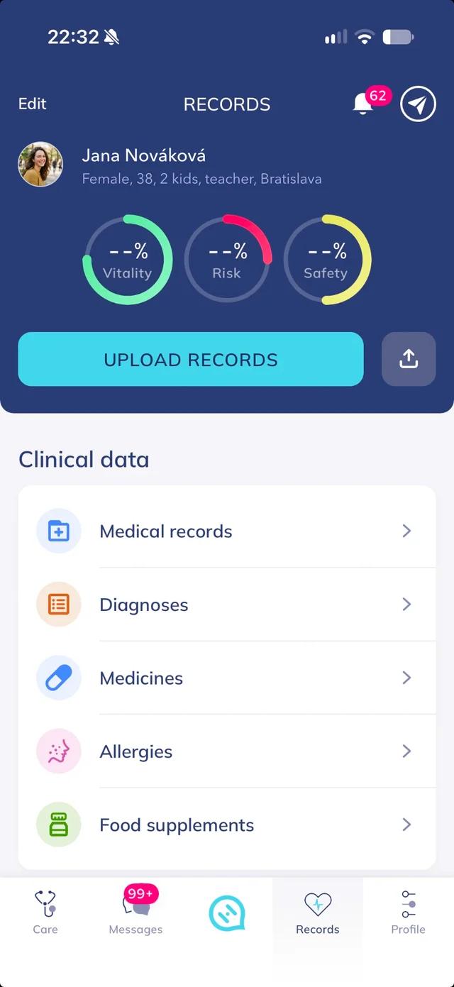 The Records screen of the Hilbi app with Life ID